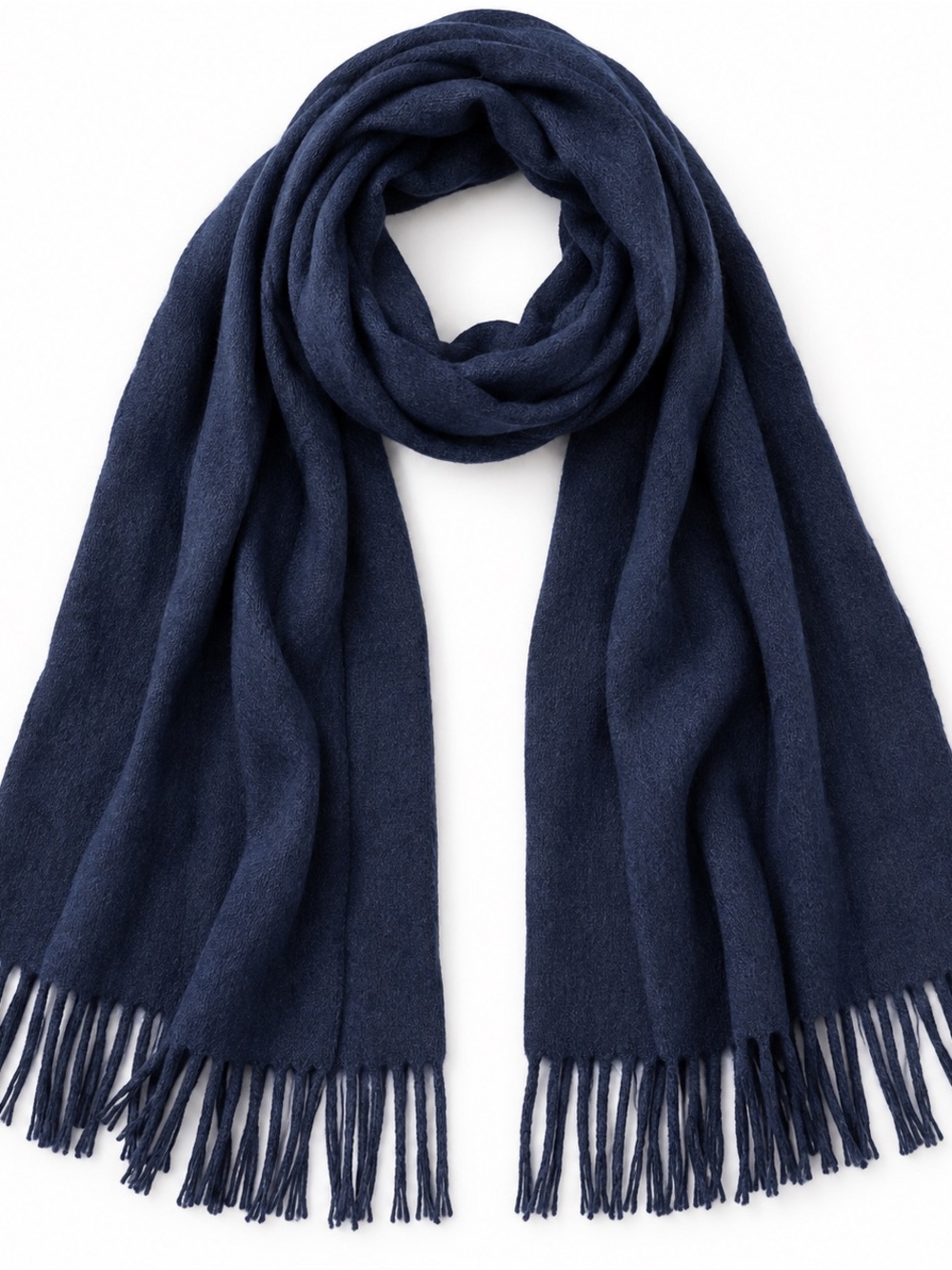 Hugo Boss Navy Blue Fringe Scarf – Classic Unisex Soft Knit Wrap